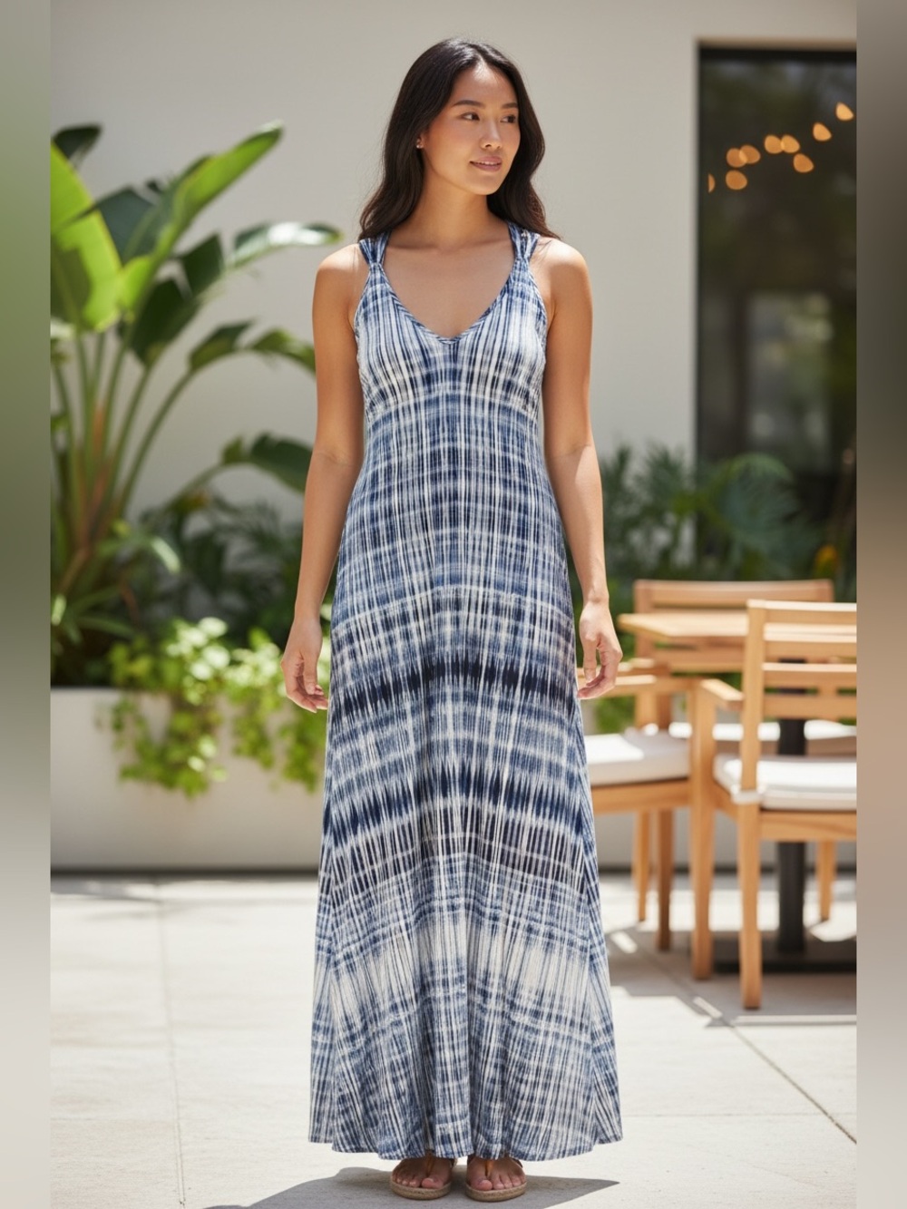Artisan Ny Blue Tie-Dye V-Neck Maxi Dress